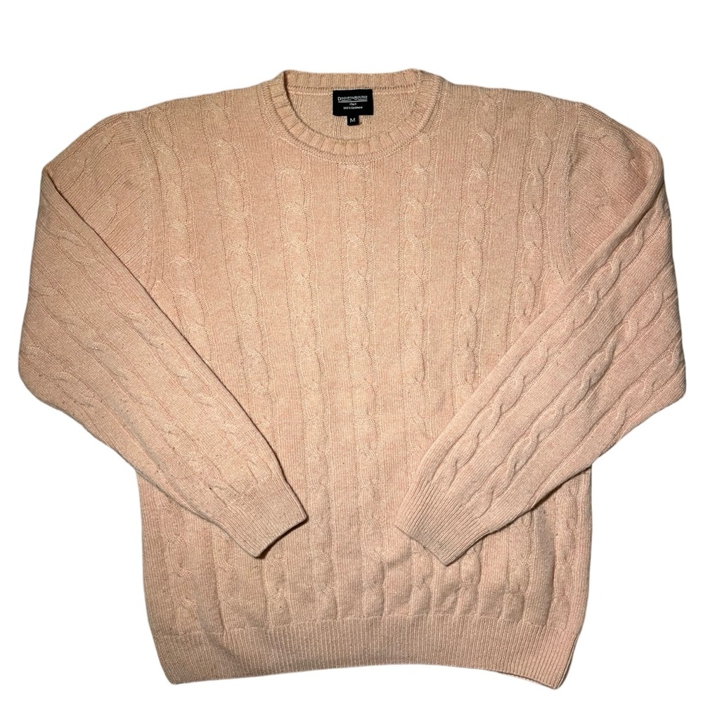 Dooney & Burke 100% Cashmere Cable Knit Crewneck Sweater Medium Light Pink EUC